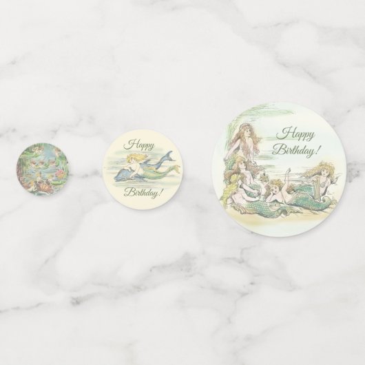 ヴィンテージ航海のファンタジー人魚の誕生日パーティー コンフェッティ (裏面)