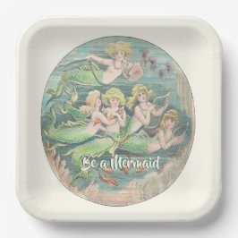 ヴィンテージ航海のファンタジー人魚スクエア ペーパープレート