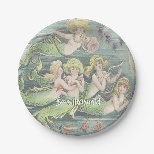 ヴィンテージ航海のファンタジー人魚、人魚になる ペーパープレート (正面)