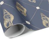 ヴィンテージ航海のブルーと金ゴールドシェル ラッピングペーパー (ロールコーナー)