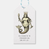 ヴィンテージ航海のブルーと金ゴールドマーメイド ギフトタグ (正面)