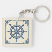 ヴィンテージ航海のブルーキャプテンホイール キーホルダー (裏面)