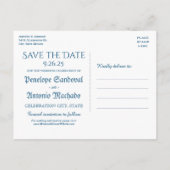 ヴィンテージ航海のブルーフォイル結婚式の日付を保存 案内ポストカード (裏面)