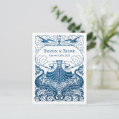ヴィンテージ航海のブルーフォイル結婚式の日付を保存 案内ポストカード (スタンド正面)