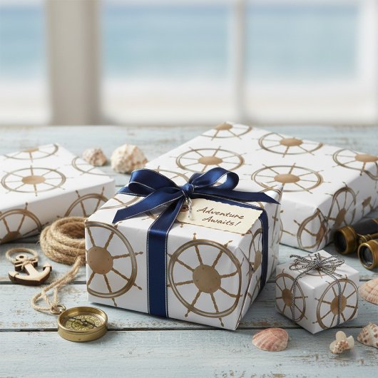 ヴィンテージ航海のホイールコンパスデザイン ラッピングペーパー