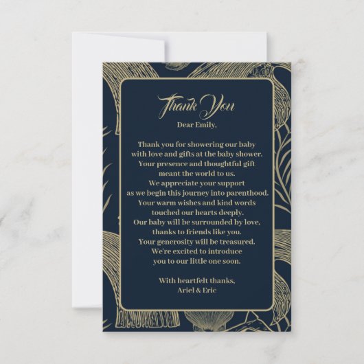 ヴィンテージ航海のホエールブルー赤ちゃんシャワー サンキューカード (正面)