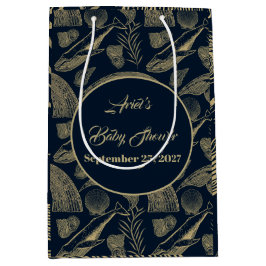 ヴィンテージ航海のホエールブルー赤ちゃんシャワー ミディアムペーパーバッグ