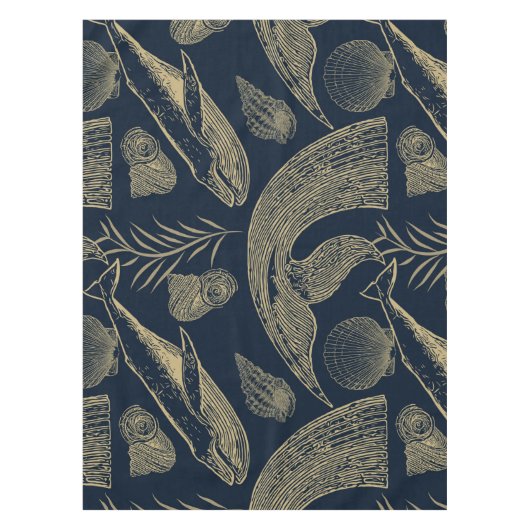 ヴィンテージ航海のホエールブルー テーブルクロス (正面)