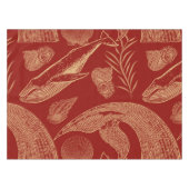 ヴィンテージ航海のホエールレッド テーブルクロス (正面(横))