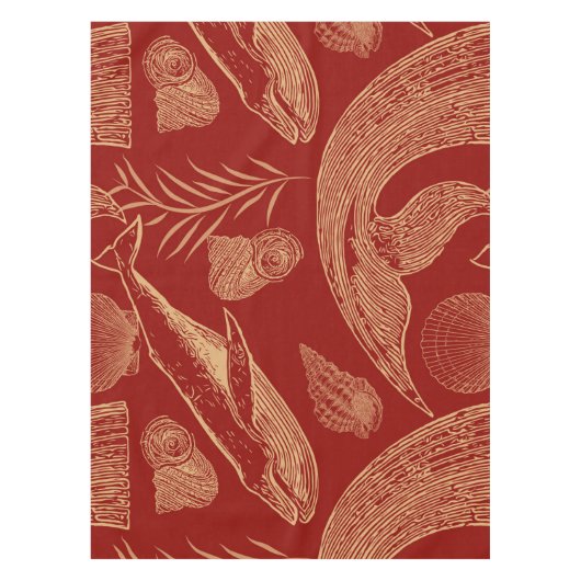 ヴィンテージ航海のホエールレッド テーブルクロス (正面)