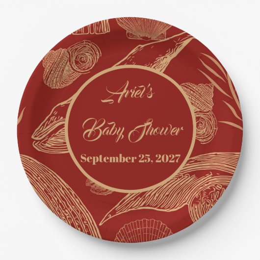 ヴィンテージ航海のホエールレッド ペーパープレート (正面)