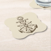 ヴィンテージ航海のボートいかり&船舶用車輪タン ペーパーコースター (アングル)