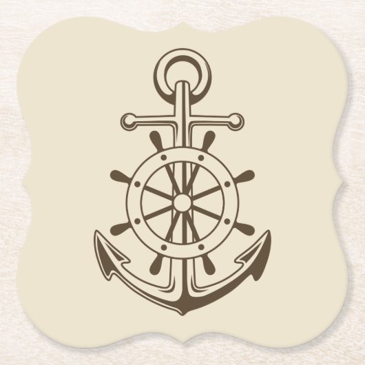 ヴィンテージ航海のボートいかり&船舶用車輪タン ペーパーコースター (正面)
