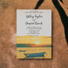 ヴィンテージ航海のボート夕日の行先結婚式 招待状