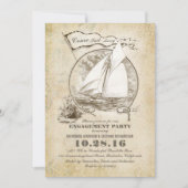 ヴィンテージ航海のボート婚約パーティ招待状 招待状 (正面)