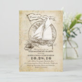 ヴィンテージ航海のボート婚約パーティ招待状 招待状 (スタンド正面)