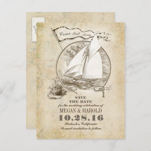 ヴィンテージ航海のヨットは日付はがきを保存する 案内ポストカード (正面/裏面)