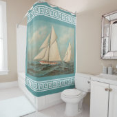ヴィンテージ航海のヨットレーシングギリシャ鍵#1 シャワーカーテン (インサイチュ)