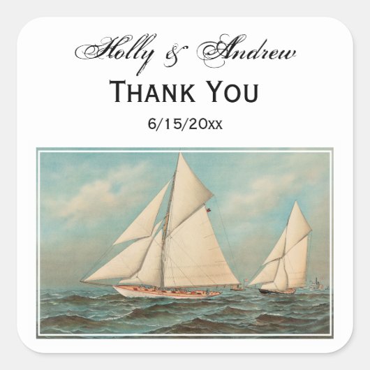 ヴィンテージ航海のヨットレーシング#1ギフトラベルシール スクエアシール (正面)