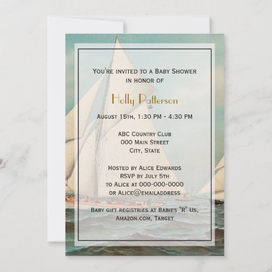 ヴィンテージ航海のヨットレーシング#1ベビースシャワー 招待状 (裏面)