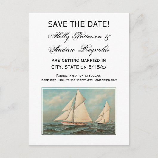 ヴィンテージ航海のヨットレース#1日付を保存 案内ポストカード (正面)