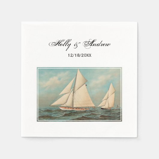 ヴィンテージ航海のヨットレース#1 スタンダードカクテルナプキン (正面)
