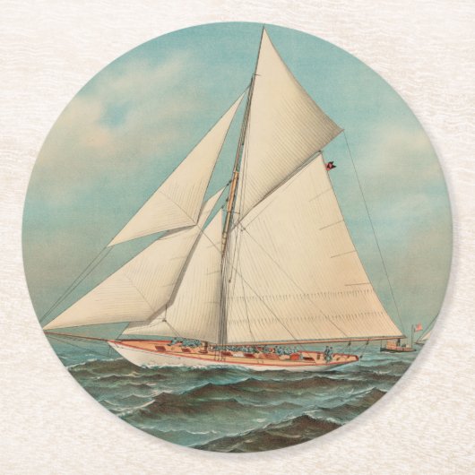 ヴィンテージ航海のヨットレース#1 ラウンドペーパーコースター (正面)