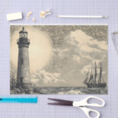 ヴィンテージ航海のライトハウスセーリング船デクページ 薄葉紙 (クラフト)