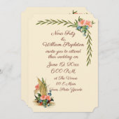 ヴィンテージ航海のロマンチックな帆船と花 招待状 (正面/裏面)