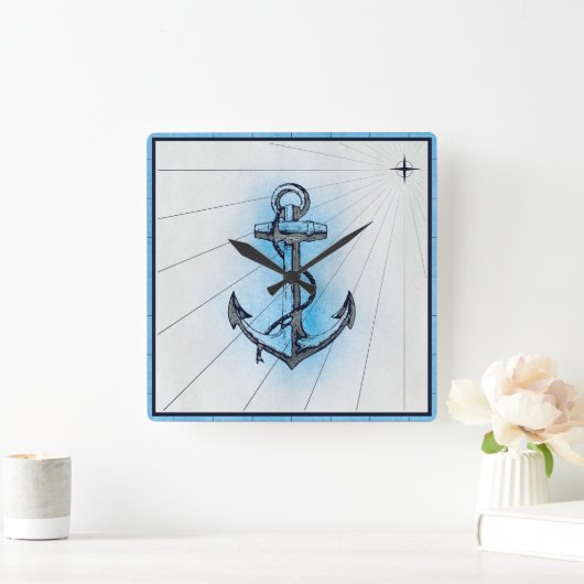 ヴィンテージ航海の出荷いかり スクエア壁時計 (ホーム)