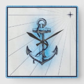 ヴィンテージ航海の出荷いかり スクエア壁時計 (正面)