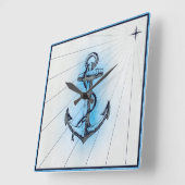 ヴィンテージ航海の出荷いかり スクエア壁時計 (傾斜)