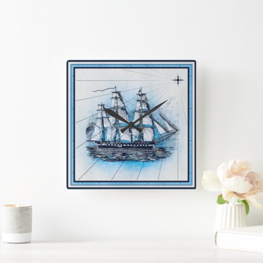 ヴィンテージ航海の出荷グラフ スクエア壁時計 (ホーム)