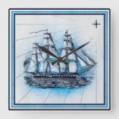 ヴィンテージ航海の出荷グラフ スクエア壁時計 (正面)