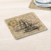 ヴィンテージ航海の帆船航法マップ スクエアペーパーコースター (アングル)