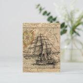 ヴィンテージ航海の帆船航法マップ ポストカード (スタンド正面)