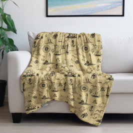 ヴィンテージ航海の帆走船いかりコースタルディコル フリースブランケット