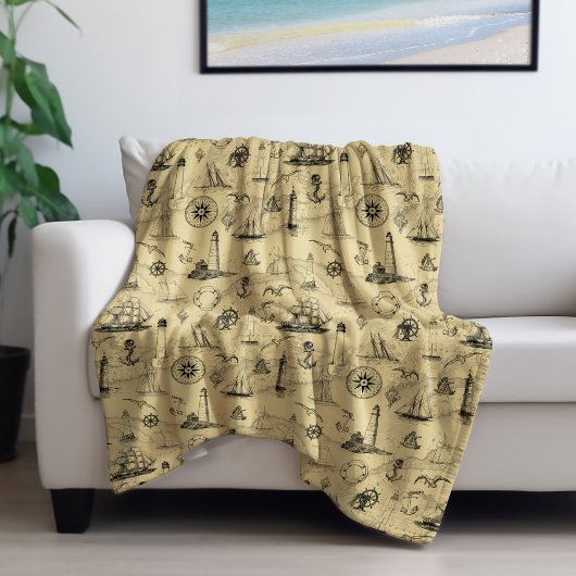 ヴィンテージ航海の帆走船いかりコースタルディコル フリースブランケット