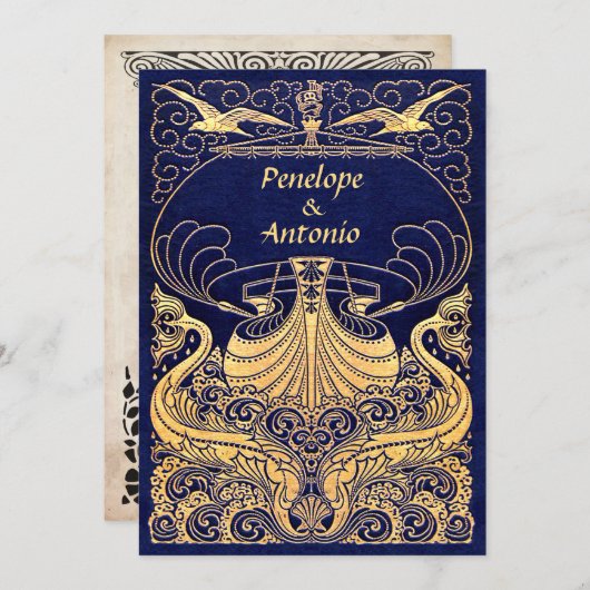 ヴィンテージ航海の旧ファッションド結婚式招待状 招待状 (正面/裏面)