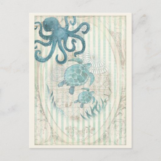 ヴィンテージ航海の海の生物 ポストカード (正面)