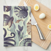 ヴィンテージ航海の海洋生物イラストレーション キッチンタオル (四つ折り)