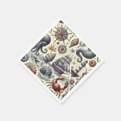 ヴィンテージ航海の海洋生物イラストレーション スタンダードカクテルナプキン (角)