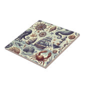 ヴィンテージ航海の海洋生物イラストレーション タイル (側面)