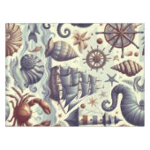 ヴィンテージ航海の海洋生物イラストレーション テーブルクロス (正面(横))