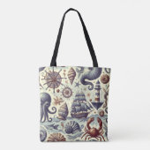 ヴィンテージ航海の海洋生物イラストレーション トートバッグ (裏面)