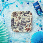 ヴィンテージ航海の海洋生物イラストレーション ペーパープレート (パーティー)