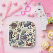 ヴィンテージ航海の海洋生物イラストレーション ペーパープレート (パーティー)