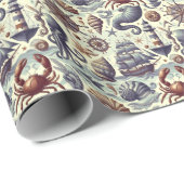 ヴィンテージ航海の海洋生物イラストレーション ラッピングペーパー (ロールコーナー)