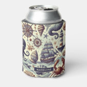 ヴィンテージ航海の海洋生物イラストレーション 缶クーラー (缶裏面)
