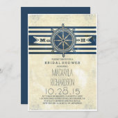 ヴィンテージ航海の海軍のブライダル・シャワー 招待状 (正面/裏面)